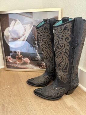Corral Black Western inlay Cowboy Boots size 9